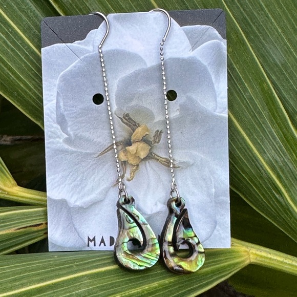 My Lei Maui Jewelry - 791. Sterling Silver Paua Abalone Maui Hook Threader Earrings